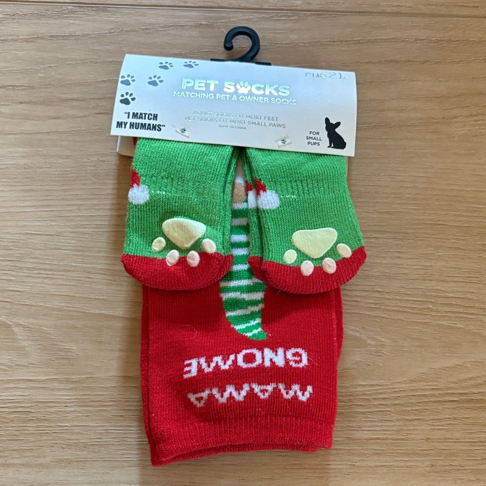 NWT Rue 21 Pet and Human Christmas Socks Red Green Dog Matching Mama Gnome